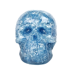 Aquamarine Resin Skull Display Decoration, with Natural Aquamarine Chips inside Statues for Home Office Decorations, 73x100x75mm