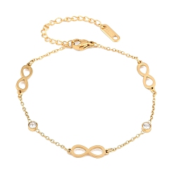 Золотой Бесконечность 304 из нержавеющей стали горный хрусталь ссылка браслеты, браслеты-цепочки для женщин, золотые, 7.05 дюйм (17.9 см)