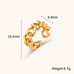 golden Vintage 18K Gold Plated Steel Cuban Chain Weave Open Ring for Women