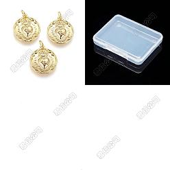 Golden 12Pcs Brass Pendants, Flat Round with Heart, Golden, 20x18x3mm, Hole: 3mm