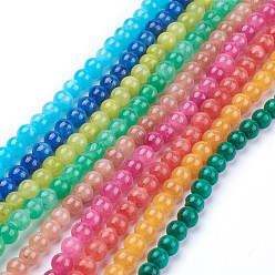 Mixed Color Natural Yellow Jade Beads Strands, Dyed, Round, Mixed Color, 4mm, Hole: 1mm, about 95pcs/strand, 15.75 inch