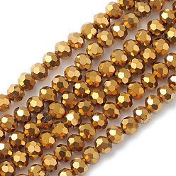 Gold Electroplate Glass Beads Strands, Faceted, Rondelle, Gold, 5x6mm, Hole: 1.2mm, about 95pcs/strand, 20.87''(53cm)