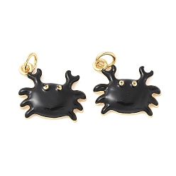 Черный Латунь эмаль подвески, с целью перехода в кольце, без свинца и без кадмия, долговечный, стойки покрытие, крабовое очарование, реальный 18 k позолоченный, чёрные, 17x14x5.5 мм, отверстие : 3 мм