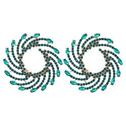 Emerald Sparkling Rhinestone Vortex Stud Earrings, Golden Alloy Jewelry for Women, Emerald, 63x62mm