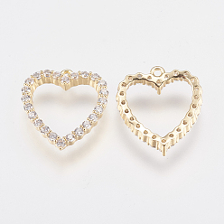 Real 18K Gold Plated Brass Micro Pave Cubic Zirconia Charms, Open Heart, Real 18K Gold Plated, 14x12.5x2.5mm, Hole: 1mm