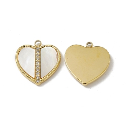 Real 18K Gold Plated Shell Pendants, Heart Charms, with Vacuum Plating 201 Stainless Steel Crystal Rhinestone Findings, Real 18K Gold Plated, 16x15x2mm, Hole: 1.5mm