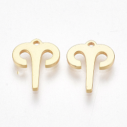 Aries Ion Plating(IP) 304 Stainless Steel Charms, Constellation, Golden, Aries, 9.5x8x1mm, Hole: 0.5mm