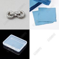 Platinum 1Pc 925 Sterling Silver Fold Over Clasps, Ring, with Crystal Rhinestone, with 1Pc Polishing Cloth, Platinum, 14.5x7x4mm, Hole: 2.5x0.8mm