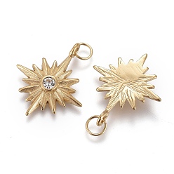 Golden 316 Surgical Stainless Steel Pendants, with Jump Rings & Crystal Rhinestone, Star, Golden, 22x18.7x2.5mm, Hole: 4mm