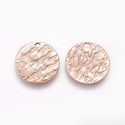 Rose Gold Ion Plating(IP) 304 Stainless Steel Charms, Textured, Flat Round with Bumpy, Rose Gold, 15x1mm, Hole: 1.2mm