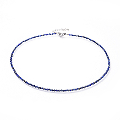 Lapis Lazuli Natural Lapis Lazuli Beaded Necklaces, with 304 Stainless Steel Lobster Claw Clasps and Brass Extender Chains, Faceted, 15.8 inch(40.2cm)