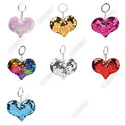 (52) Непрозрачная лаванда 14шт. 7 цвета ПВХ светоотражающий брелок в форме сердца с пайетками, с железной фурнитурой с платиновым покрытием, украшение для автомобильного брелка, платина, разноцветные, 11.5~12 см, 2 шт / цвет