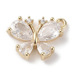 Clear Brass Micro Pave Cubic Zirconia Charms, Real 18K Gold Plated, Butterfly, Clear, 13x11x3.5mm, Hole: 1.2mm