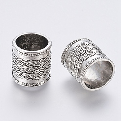Antique Silver Tibetan Style Alloy Beads, Cadmium Free & Lead Free, Column with Wave Patterns, Antique Silver, 14x13mm, Hole: 10mm