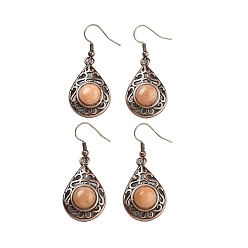 Красный Авантюрин Серьги-капли с натуральным красным авантюрином, женские полые латунные серьги с красной медью, 46.5x19.5 мм