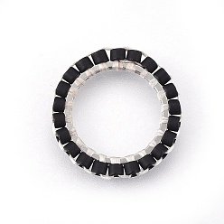 Black MIYUKI & TOHO Handmade Japanese Seed Beads, with 304 Stainless Steel Link Rings, Loom Pattern, Ring, Silver, Black, 14.5~15x1.7mm