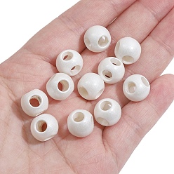 Floral White Pearlized Acrylic European Beads, Large Hole Beads, 4-hole Round, Floral White, 12x10mm, Hole: 4.5mm, 5pcs/bag