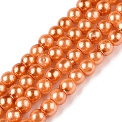 Темно-Оранжевый Выпечка окрашенные стеклянные жемчужные нити, жемчужные, круглые, темно-оранжевый, 3~4 мм, отверстие : 0.5 мм, около 195 шт / нитка, 23.6 дюйм