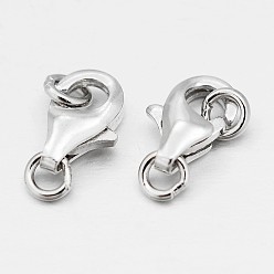 Platinum Rhodium Plated 925 Sterling Silver Lobster Claw Clasps, Platinum, 13x8x3mm, Hole: 4mm