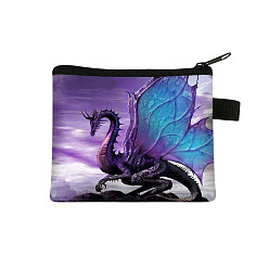 Medium Purple Dragon Pattern Polyester Wallets with Zipper, Change Purse, Clutch Bag for Women, Medium Purple, 13.5x11cm