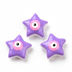 Pourpre Moyen Perles d'émail, avec abs en plastique imitation perle, étoile avec un mauvais œil, support violet, 14x14x6mm, Trou: 1mm