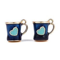 Прусский Синий Подвески из эмали и сплава, долговечный, стойки покрытие, реальный 18 k позолоченный, чашка с подвеской в виде сердца, берлинская лазурь, 17x14x10.5 мм, отверстие : 1.4 мм