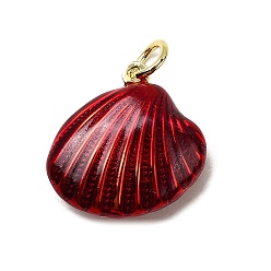 Красный Латунь эмаль подвески, подвески в форме ракушек, реальный 18 k позолоченный, без свинца и без кадмия, долговечный, стойки покрытие, красные, 19.5x20x7.5 мм, отверстие : 4.5 мм