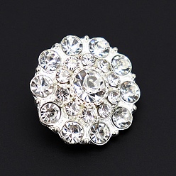 Silver 1-Hole Alloy Shank Buttons, with Rhinestone, for Garment Accessories, Silver, 18x10mm, Hole: 2mm