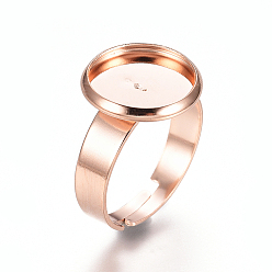 Rose Gold Adjustable 201 Stainless Steel Finger Rings Components, Pad Ring Base Findings, Flat Round, Rose Gold, Tray: 12mm, 18mm