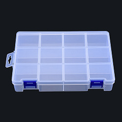 Clear Rectangle Polypropylene(PP) Bead Storage Container, with Hinged Lid and 12 Compartments, for Jewelry Small Accessories, Clear, 21x14x3.9cm
