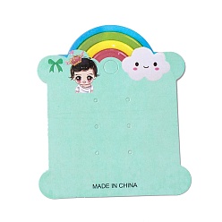 Light Blue Paper Jewelry Earring Display Cards, Bone with Girl and Rainbow Pattern, Light Blue, 10x8.5x0.03cm, Hole: 1.4~8mm