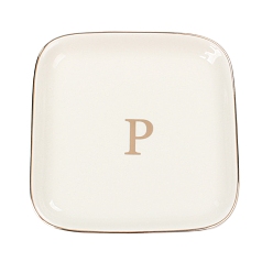 Letter P Керамическая ювелирная тарелка, лоток для хранения, органайзер для косметических украшений, квадратный, Письмо P, 110x110x15 мм