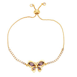 Violet Chic and Minimalist Butterfly Bracelet with Sparkling Zircon Stones, Violet, 0.1cm