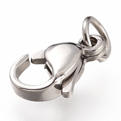 Stainless Steel Color 304 Stainless Steel Lobster Claw Clasps, With Jump Ring, Stainless Steel Color, 11x7x3mm, Hole: 3mm, Jump Ring: 5x0.6mm