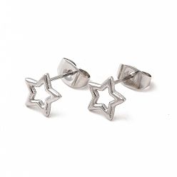 Stainless Steel Color 304 Stainless Steel Hollow Out Star Stud Earrings for Women, Stainless Steel Color, 7.5x8mm, Pin: 0.7mm