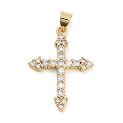 Прозрачный Стойка металлическая латунная микропрофилированная кубическая циркония подвески, долговечный, без свинца и без кадмия, реальный 18 k позолоченный, крестик, прозрачные, 26x19x2.5 мм, отверстие : 5x3.5 мм