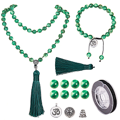 Dark Green SUNNYCLUE DIY Necklace Making, with Natural Jade Beads, Alloy Findings, Polyester Tassel Pendants and Nylon Thread, Dark Green