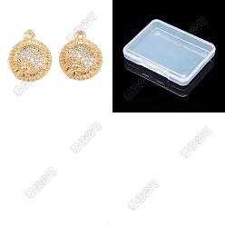 Real 18K Gold Plated 10Pcs Brass Micro Pave Cubic Zirconia Pendants, Sunflower with Bees Charms, Real 18K Gold Plated, 15x12x2.5mm, Hole: 1.4mm