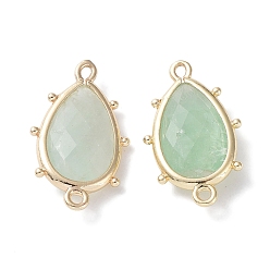 Fluorite Natural Fluorite Connector Charms, with Golden Plated Brass Edge Loops, Faceted, Teardrop, 24x14.5x5mm, Hole: 1.2mm & 1.4mm