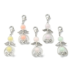 Mixed Color Transparent Frosted Acrylic Pendant Decorations, with Alloy Lobster Claw Clasps, Angel, Mixed Color, 55~56mm