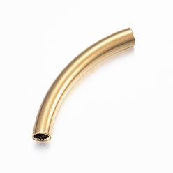 Real 24K Gold Plated 304 Stainless Steel Tube Beads, Curved Tube Noodle Beads, Curved Tube, Real 24K Gold Plated, 45.5x6.5x6mm, Hole: 4.5x5mm