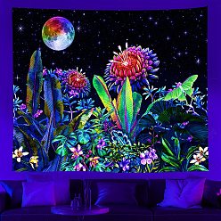 Flower UV Reactive Blacklight Trippy Wall Hanging Tapestry, Hippie Plant Flower Tapestry for Home Decoration, Rectangle, Flower, 750x1000mm
