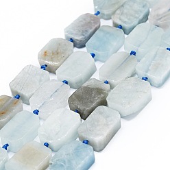 Aquamarine Natural Aquamarine Beads Strands, Rectangle, 14~17x11~13x5~6mm, Hole: 1mm, about 21~23pcs/strand, 15.75~16.14 inch(40~41cm)