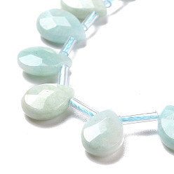 Amazonite Natural Amazonite Beads Strands, Top Drilled Beads, Faceted, Teardrop, 12~12.5x8.5~9x4~5mm, Hole: 0.8mm, about 32pcs/strand, 14.9 inch~16.1 inch(38~41cm)