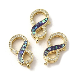 Морской Синий Латунные микро проложить кубического циркония когтя омара застежками, с эмалью и ракушкой, долговечный, без свинца и без кадмия, реальный 18 k позолоченный, бесконечность, Marine Blue, 24x13x5.5 мм, отверстие : 2 мм
