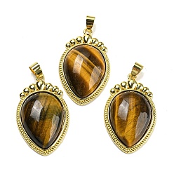 Tiger Eye Natural Tiger Eye Pendants, Carrot Charms with Rack Plating Golden Tone Brass Findings, Lead Free & Cadmium Free, 36.5x22.5x7~7.5mm, Hole: 4x6.5mm