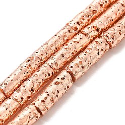 Rose Gold Plated Electroplated Natural Lava Rock Beads Strands, Column, Rose Gold Plated, 13x4mm, Hole: 1mm, about 29~30pcs/strand, 15.35~15.94 inch(39~40.5cm)
