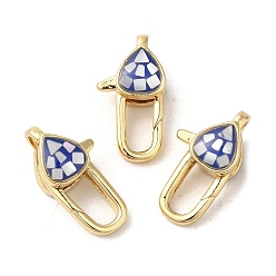 Морской Синий Латунные эмалированные застежки-лобстеры, с оболочкой, долговечный, без свинца и без кадмия, реальный 18 k позолоченный, слеза, Marine Blue, 18x9.5x6.5 мм, отверстие : 1.5 мм