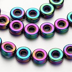 Multi-color Plated Electroplate Non-magnetic Synthetic Hematite Beads Strands, Donut, Multi-color Plated, 8x3mm, Hole: 1mm, about 48pcs/strand, 15.7 inch