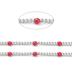 Indian Red 304 Stainless Steel Enamel Curb Chains, with Spool, Soldered, Faceted, Indian Red, 2.5x2x0.8mm, 32.80Feet/roll(10m/roll)